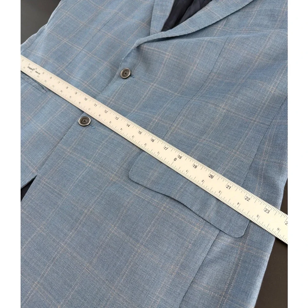 Ermenegildo Zegna Mens Blue Plaid Wool Silk Blazer Sport Coat Made in Italy 46L